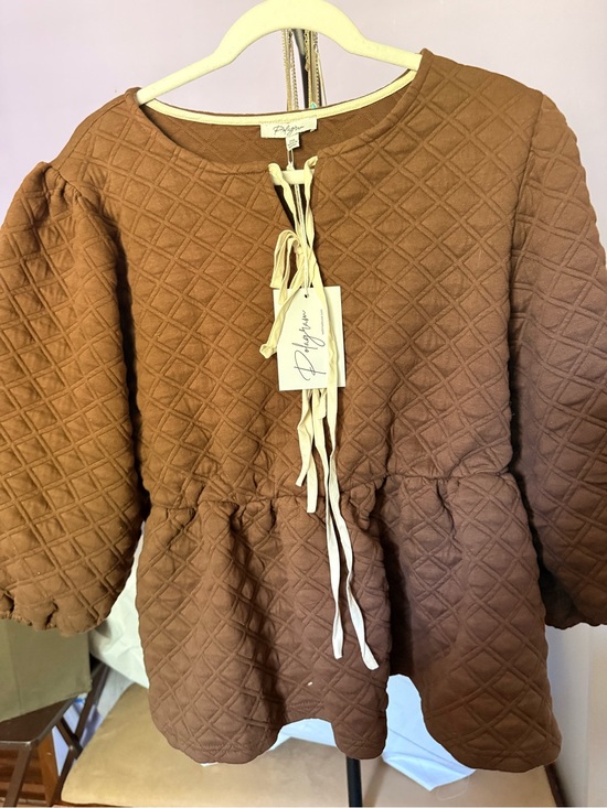 Pilgrim Tops - Pilgrim Brown Quilted Peplum Dress with Tie Detail